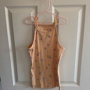 Cat & Jack Beige Ribbed Top with Floral Accents